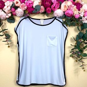•chico’s• White & Black BOXY Slub Tee w/Chest Pocket sz 2
